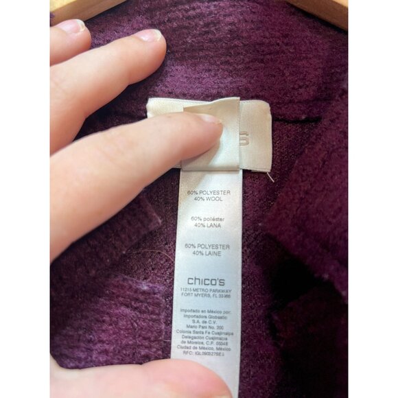 Chico's Women's Wool Blend Overcoat Long Sleeve Stretch Size 2 Burgundy Pockets - Picture 4 of 11